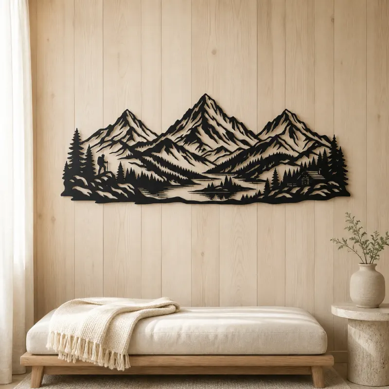Three Peak Horizon Metal Wall Art | Nature Silhouette Decor - lifestyle view 5