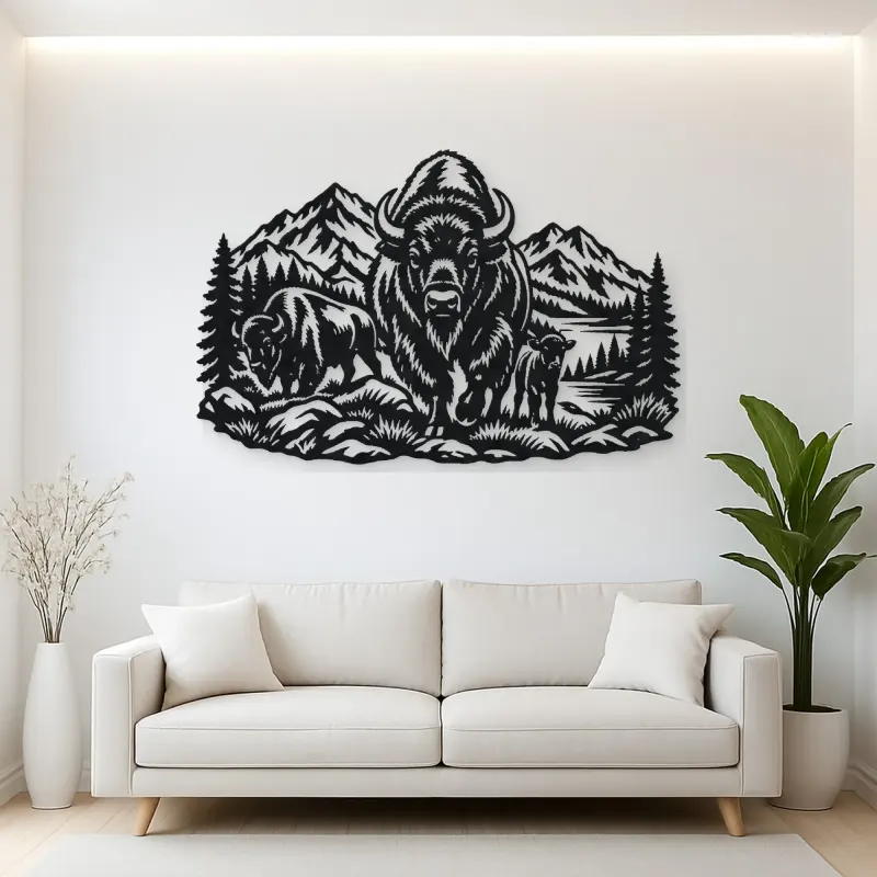 Buffalo Mountain Metal Wall Art | Wildlife Silhouette Decor