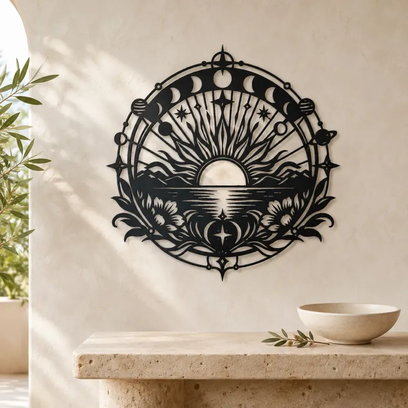 Sunrise Mandala Metal Wall Art | Spiritual Boho Metal Decor - lifestyle view 3