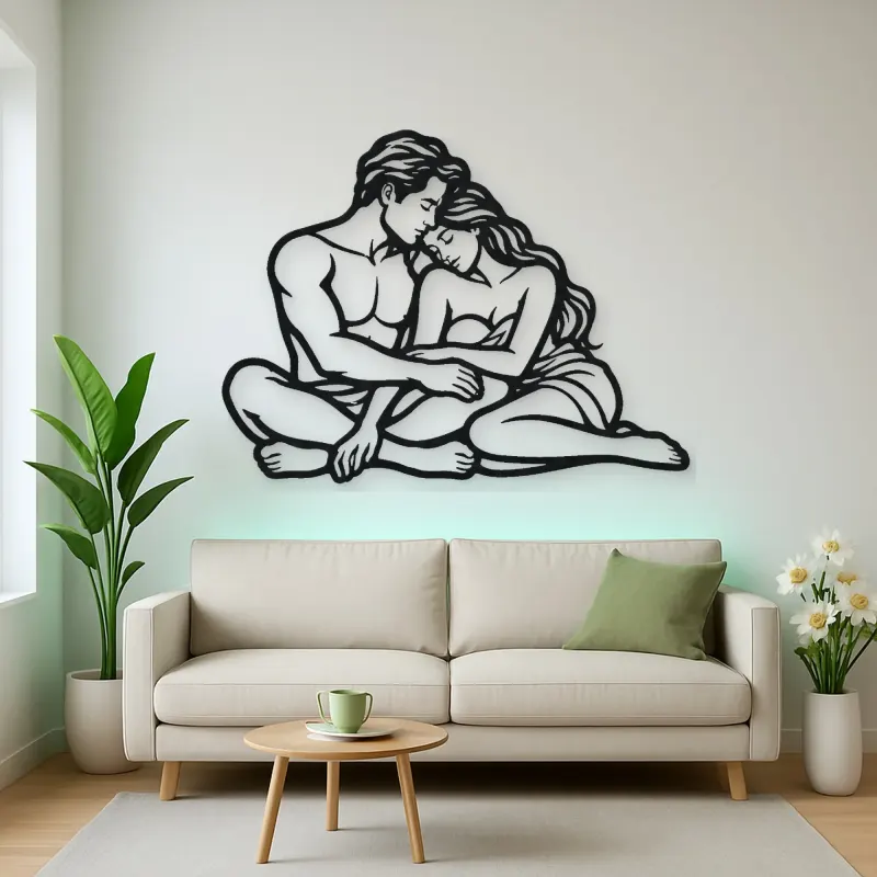 Quiet Night Cuddle Metal Wall Art | Romantic Couple Decor