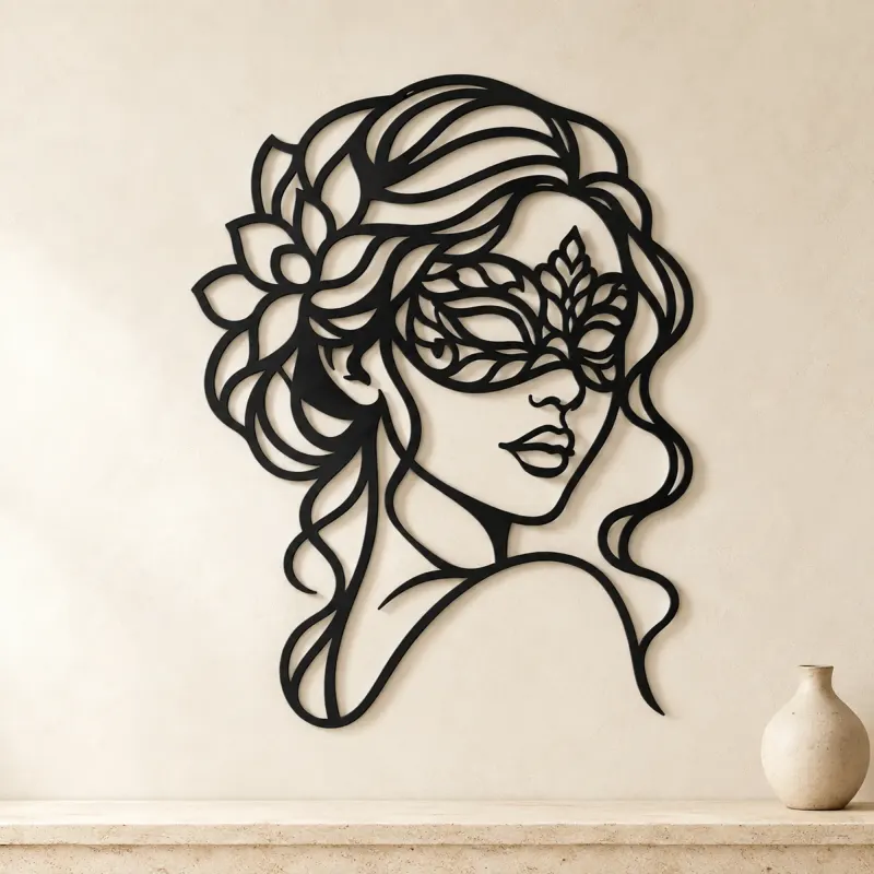 Masked Muse Metal Wall Art | Minimalist Woman Line Art - lifestyle view 3
