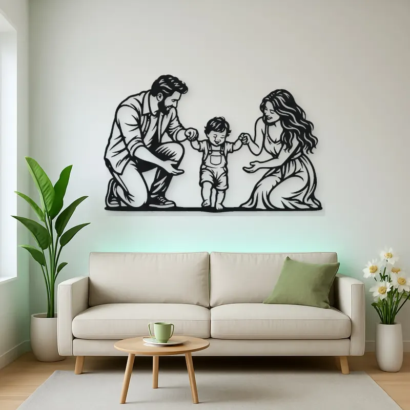 Baby First Steps Metal Wall Art | Family Silhouette Decor