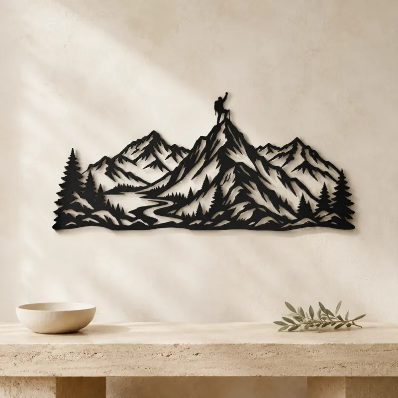 Climber Summit Moment Metal Wall Art | Nature Silhouette Decor - lifestyle view 3