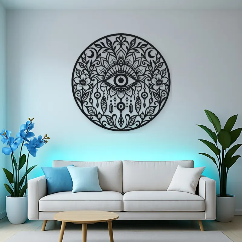 Evil Eye Floral Metal Wall Art | Spiritual Boho Metal Decor