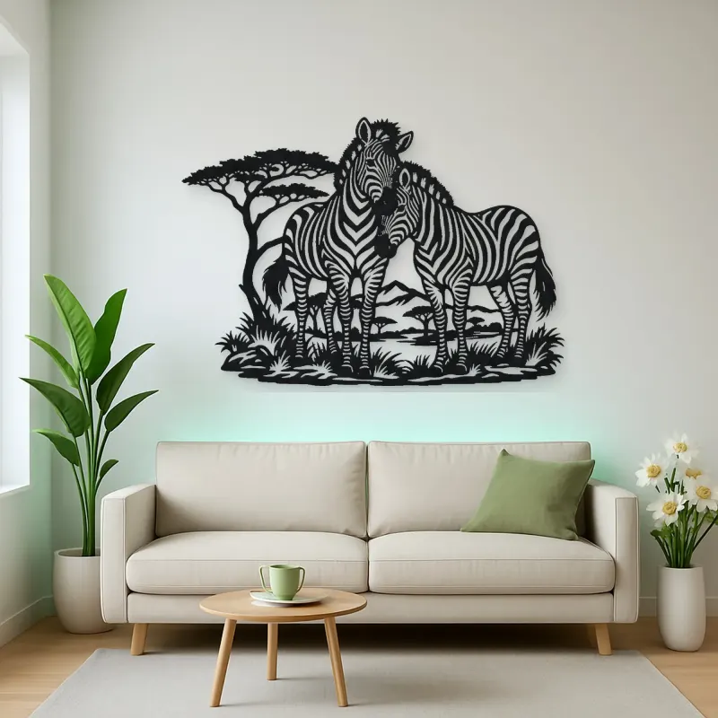 Zebra Pair Metal Wall Art | Wildlife Silhouette Decor