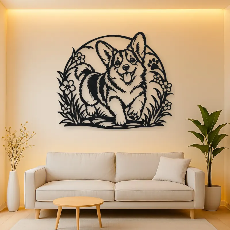 Corgi Happy Curve Metal Wall Art | Pet Lover Silhouette Decor