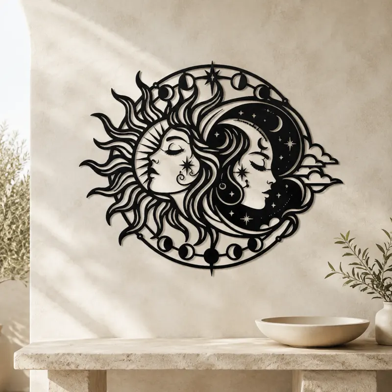 Day and Night Faces Metal Wall Art | Celestial Boho Wall Decor - lifestyle view 3