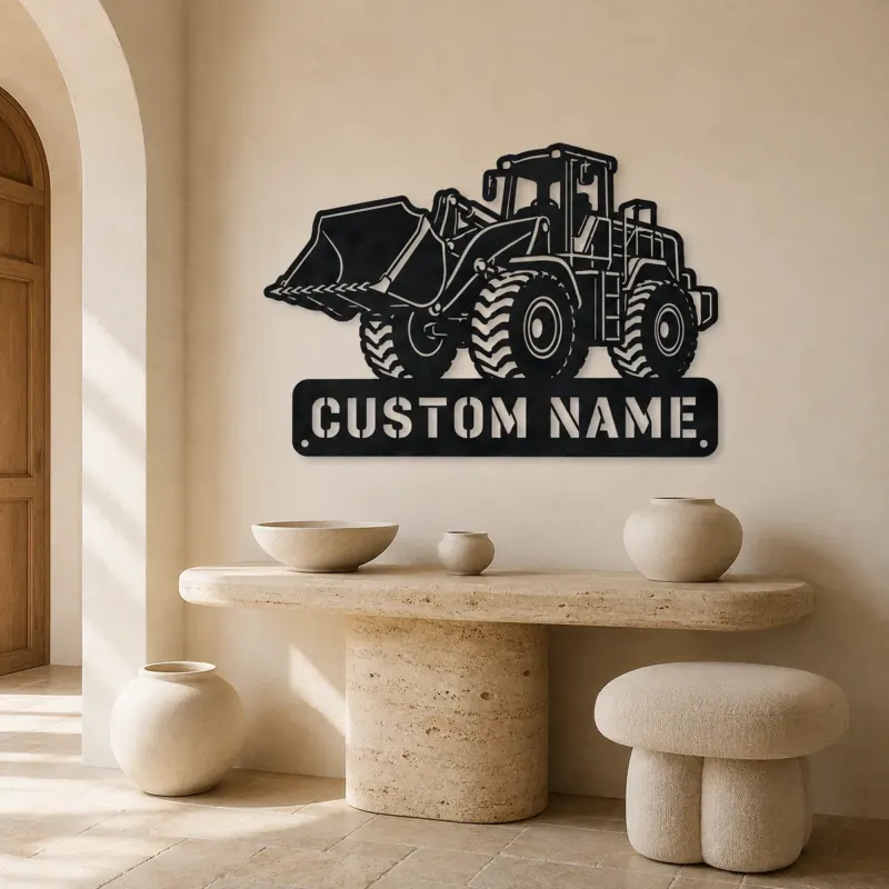 Personalized Heavy Wheel Loader Raised Bucket Metal Wall Art - lifestyle view 3