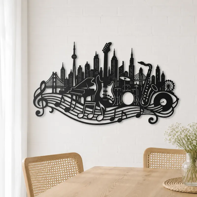 Musical City Skyline Metal Wall Art | Travel and City Wall Decor - lifestyle view 4