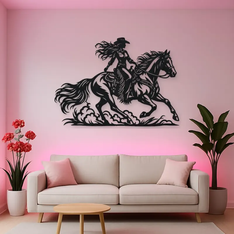 Cowgirl and Horse Metal Wall Art | Equestrian Wall Decor