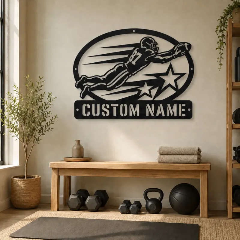 Personalized Number 87 Diving Receiver Stars Metal Wall Art - lifestyle view 4