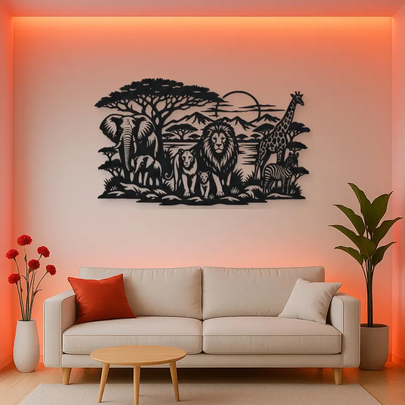 Safari Animal Horizon Metal Wall Art | Wildlife Silhouette Decor
