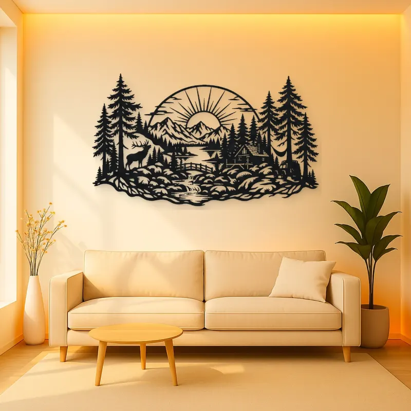 Forest Sun Arc Metal Wall Art | Nature Silhouette Decor