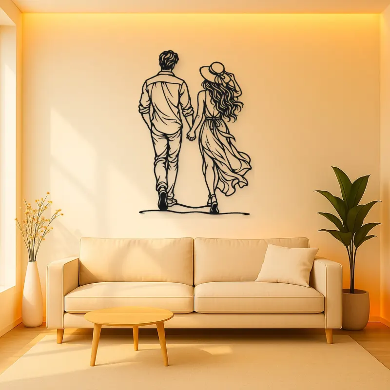 Hand in Hand Stroll Metal Wall Art | Romantic Couple Decor