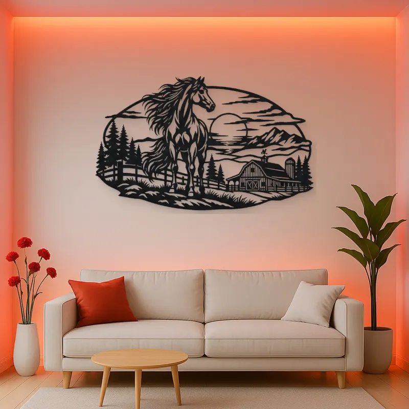 Horse Barn Horizon Metal Wall Art | Equestrian Wall Decor