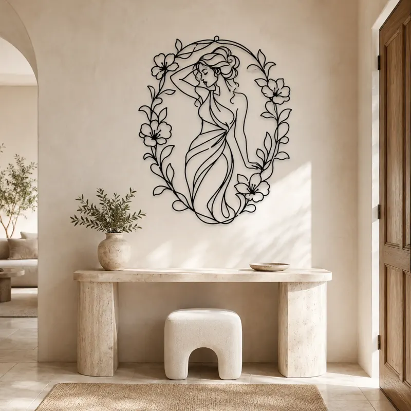 Muse in Flower Frame Metal Wall Art | Botanical Woman Wall Decor - lifestyle view 3