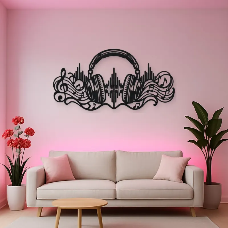 Headphones Sound Wave Metal Wall Art | Music Room Wall Decor