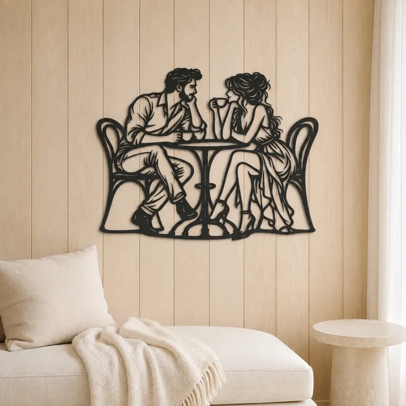 Coffee Date Couple Metal Wall Art | Romantic Couple Decor - lifestyle view 5