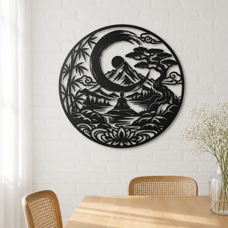Zen Enso Mountain Metal Wall Art | Nature Silhouette Decor - lifestyle view 4