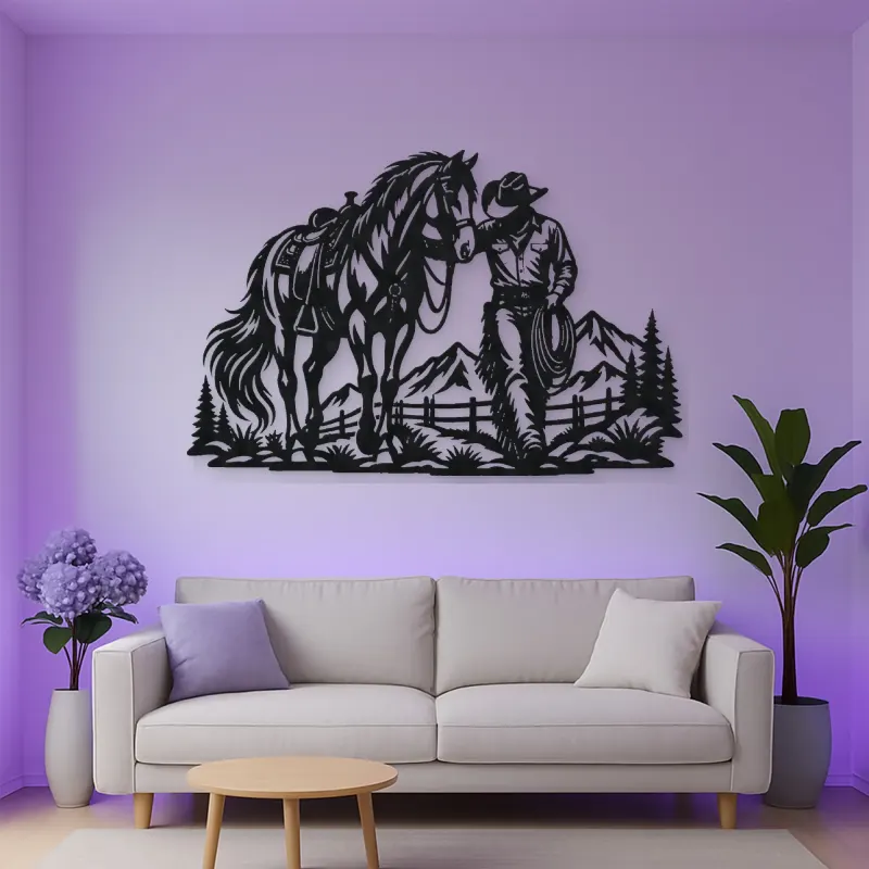 Cowboy and Horse Metal Wall Art | Equestrian Wall Decor