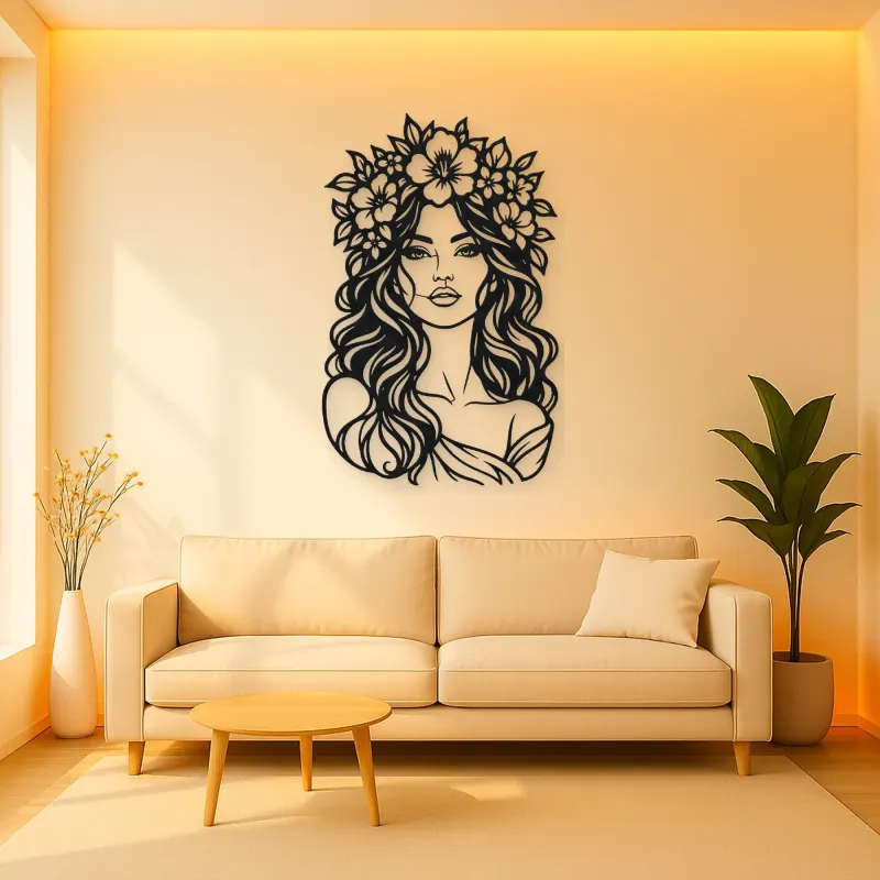 Floral Crown Muse Metal Wall Art | Minimalist Woman Line Art