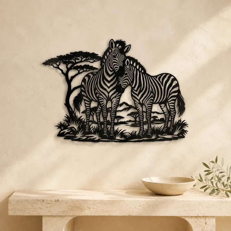 Zebra Pair Metal Wall Art | Wildlife Silhouette Decor - lifestyle view 3