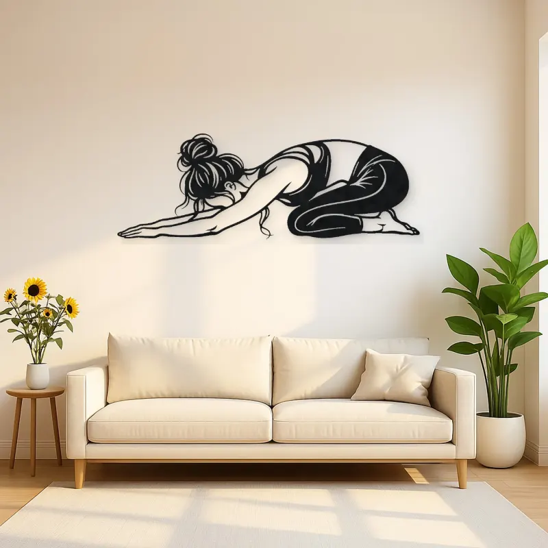 Calm Child Pose Metal Wall Art | Family Silhouette Decor