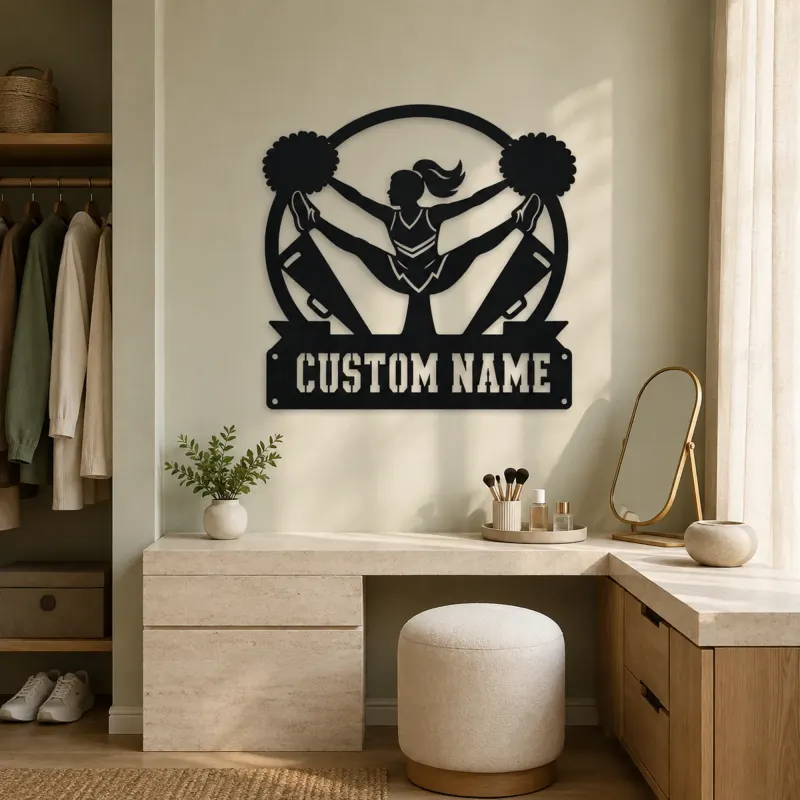 Personalized Cheerleader Metal Wall Art with Pom-Poms - lifestyle view 4