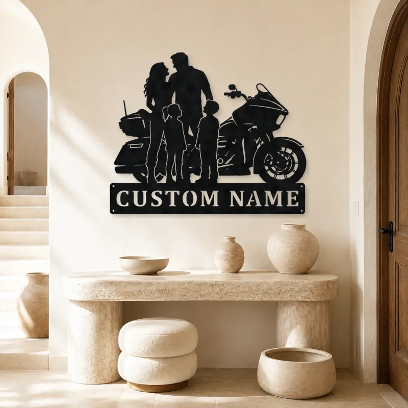 Personalized Touring Motorcycle Family of Four Metal Wall Art - lifestyle view 3