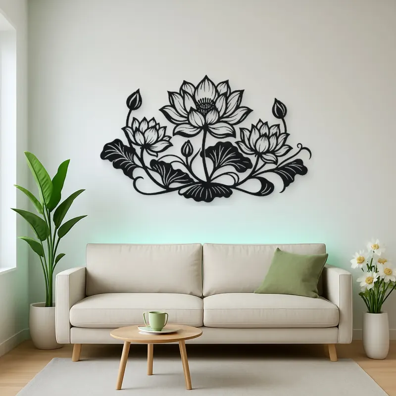 Lotus Bloom Balance Metal Wall Art | Botanical Metal Wall Decor