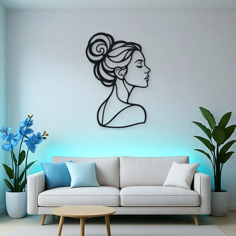 Hair Bun Profile Metal Wall Art | Minimalist Woman Line Art