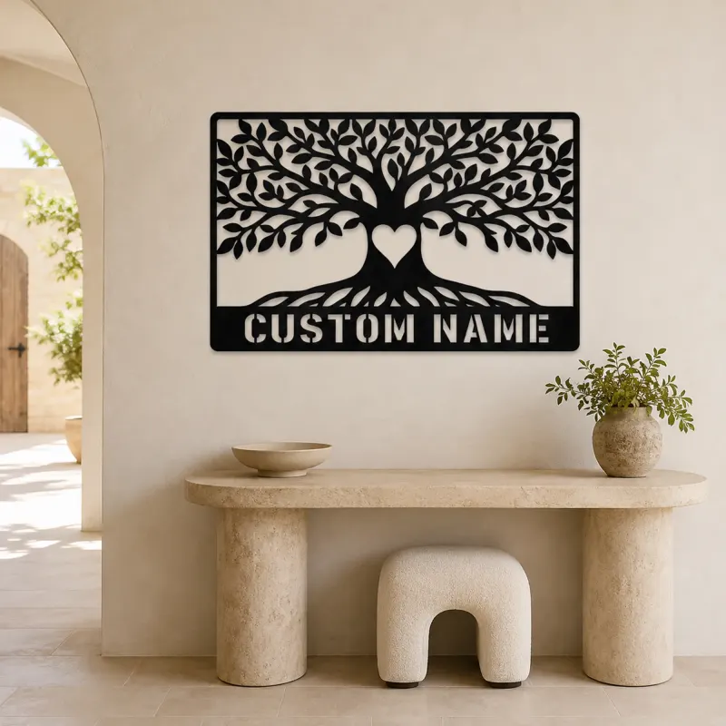 Personalized Leafy Tree Metal Wall Art with Heart - lifestyle view 3