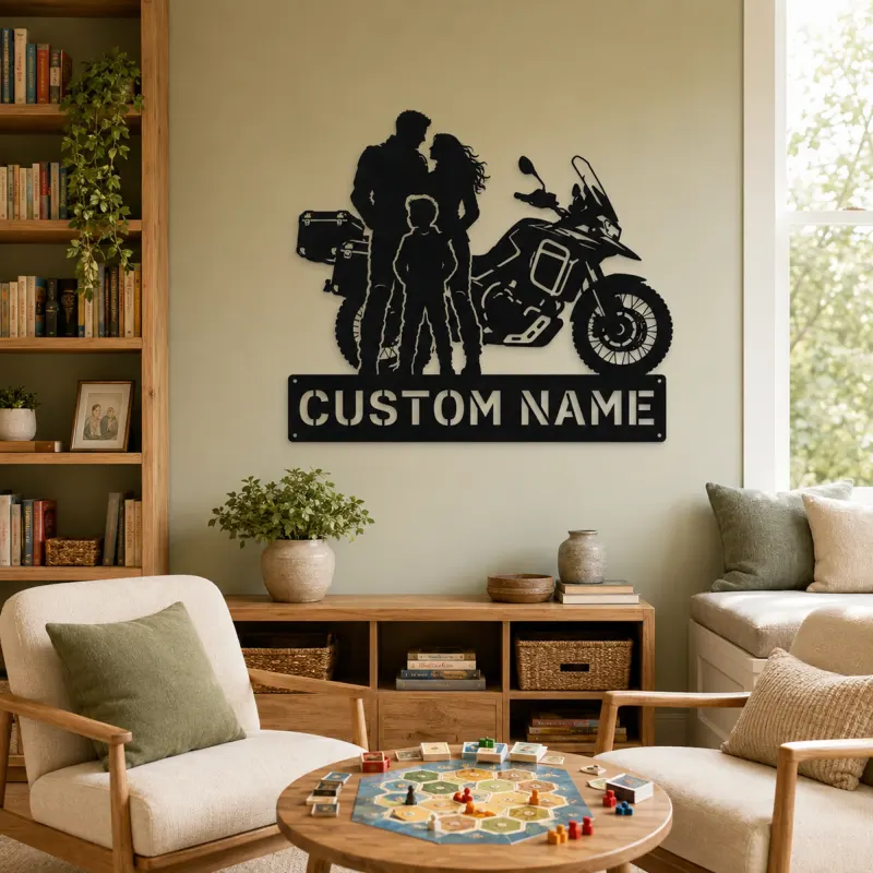 Personalized Adventure Motorcycle Family Metal Wall Art - lifestyle view 4