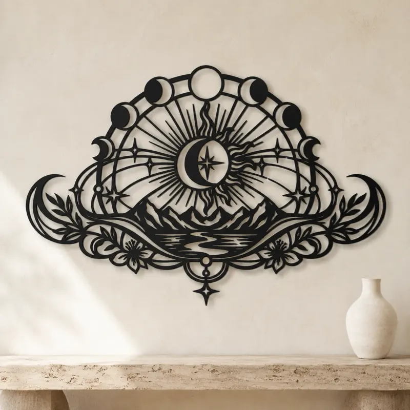 Lunar Phases Arc Metal Wall Art | Celestial Boho Wall Decor - lifestyle view 3