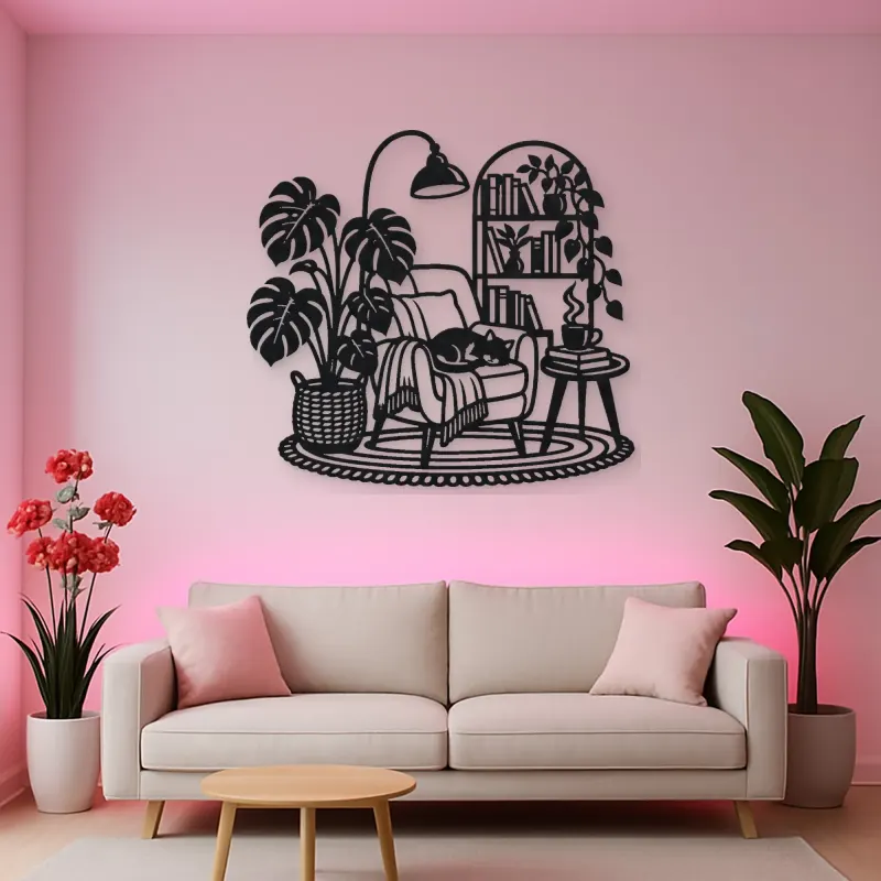 Books and Plant Metal Wall Art | Cozy Home Metal Decor
