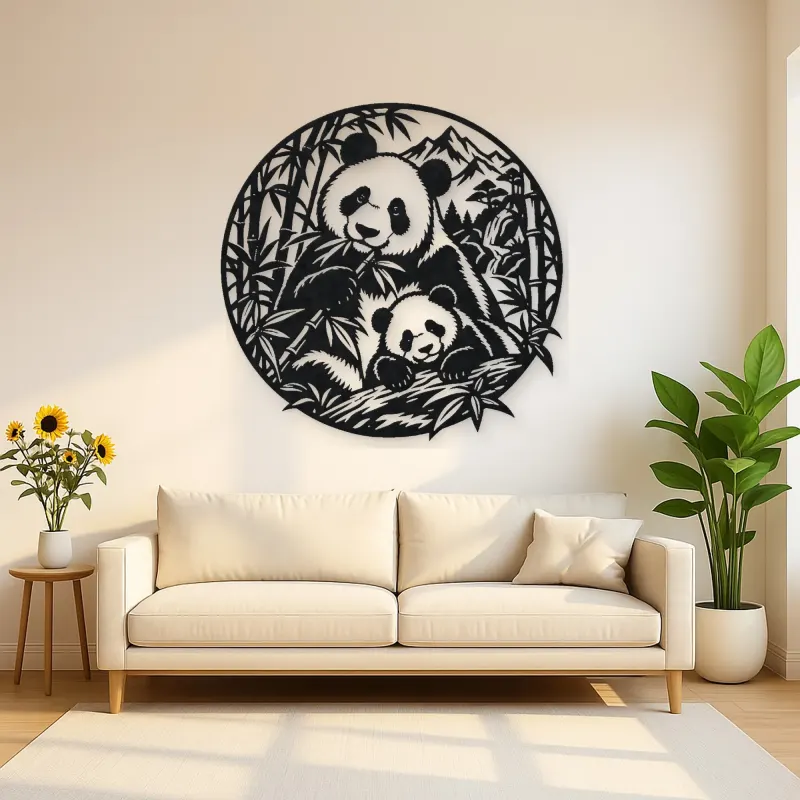 Panda Bamboo Metal Wall Art | Wildlife Silhouette Decor