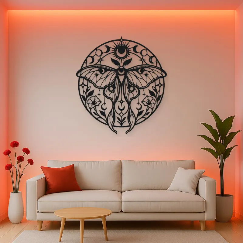 Lunar Moth Emblem Metal Wall Art | Celestial Boho Wall Decor