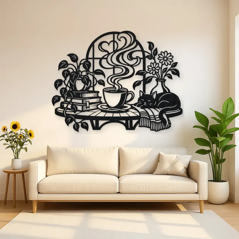 Coffee Cup Steam Flow Metal Wall Art | Cozy Home Metal Decor