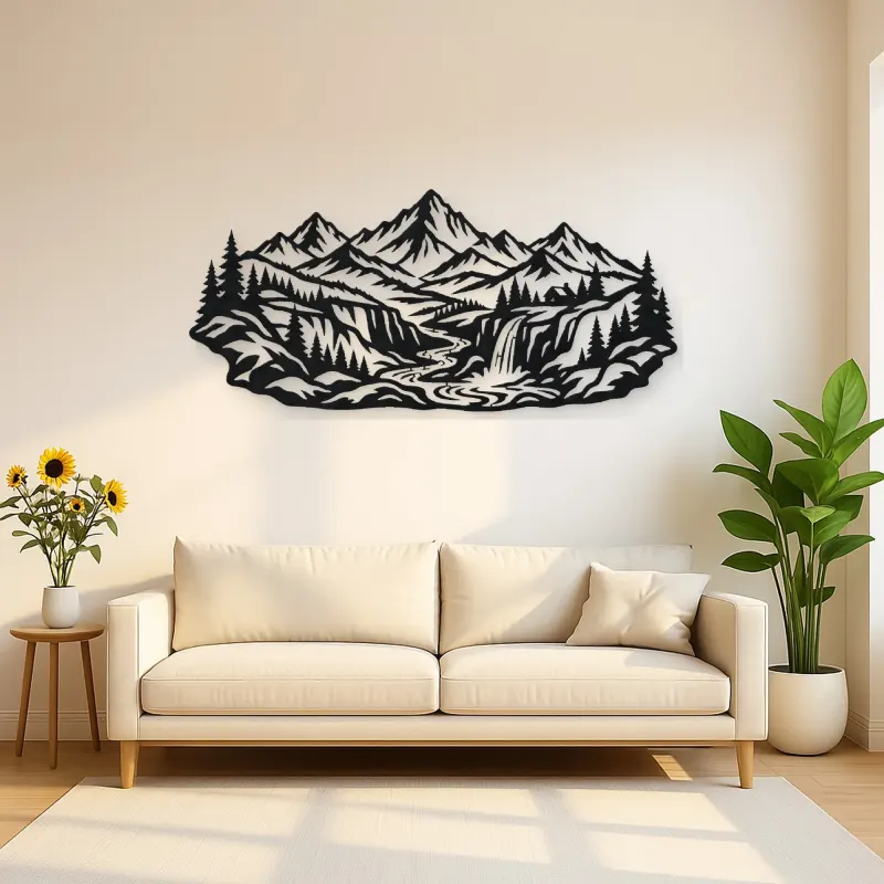 Canyon Mountain Flow Metal Wall Art | Nature Silhouette Decor