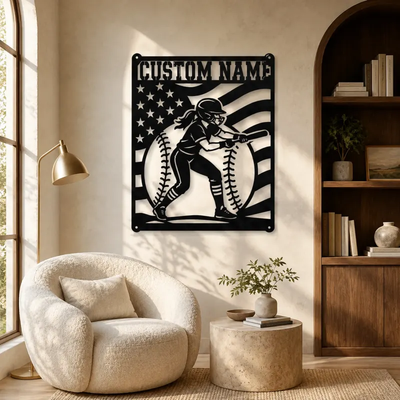 Personalized Female Softball Batter Vertical Flag Metal Wall Art - lifestyle view 5