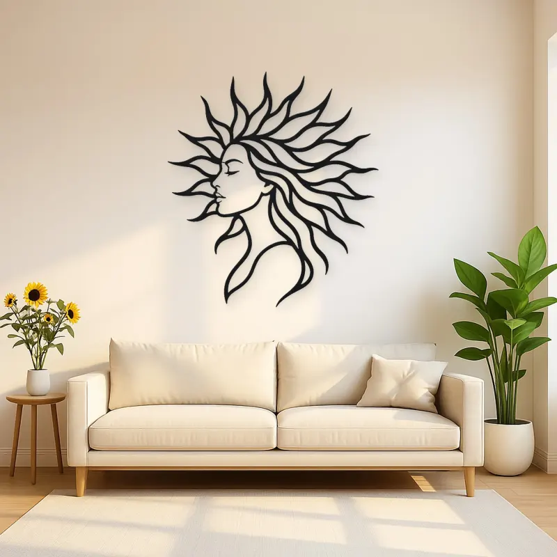 Sunray Hair Muse Metal Wall Art | Minimalist Woman Line Art