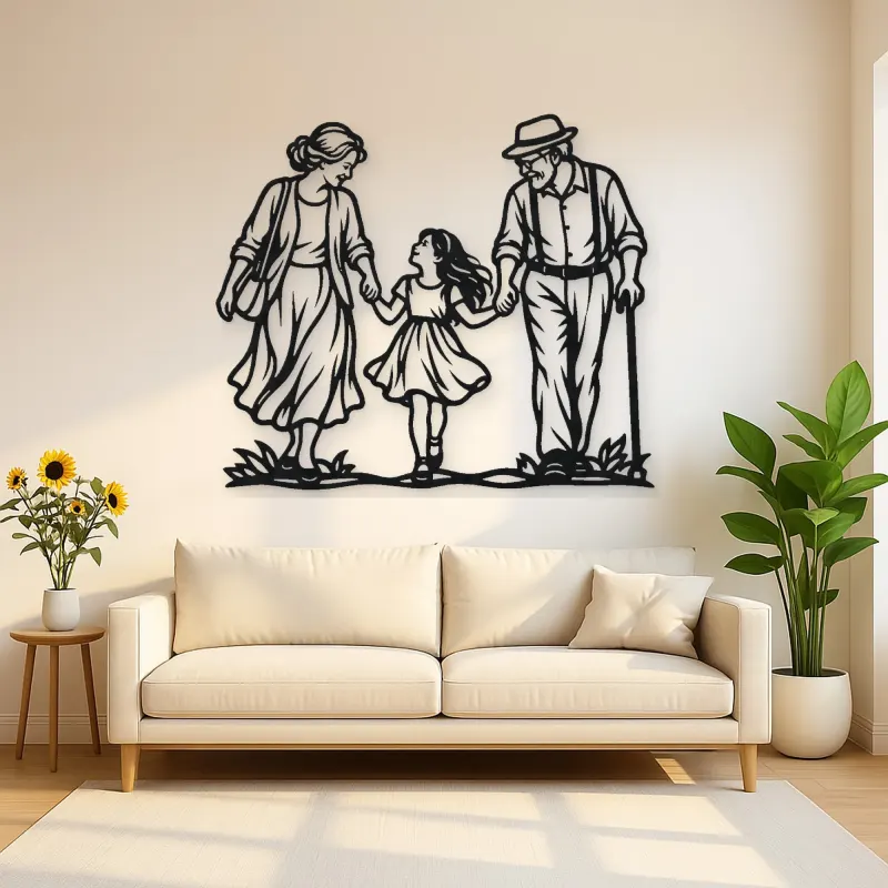 Grandparents Grandchild Metal Wall Art | Family Silhouette Decor