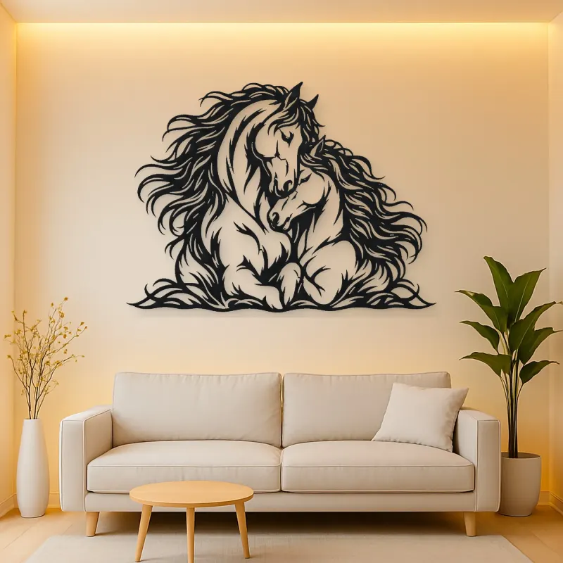 Two Horses Embrace Metal Wall Art | Equestrian Wall Decor