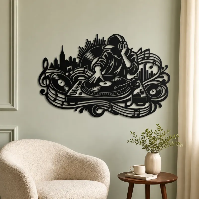 Turntable Groove Metal Wall Art | Music Room Wall Decor - lifestyle view 2