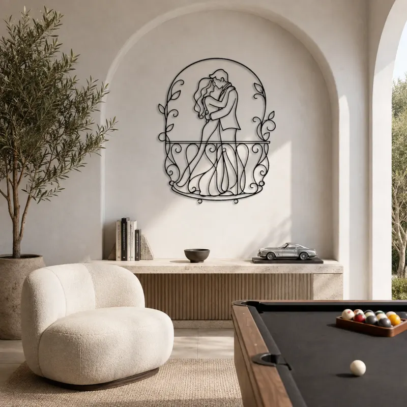 Balcony Embrace Metal Wall Art | Romantic Couple Decor - lifestyle view 4