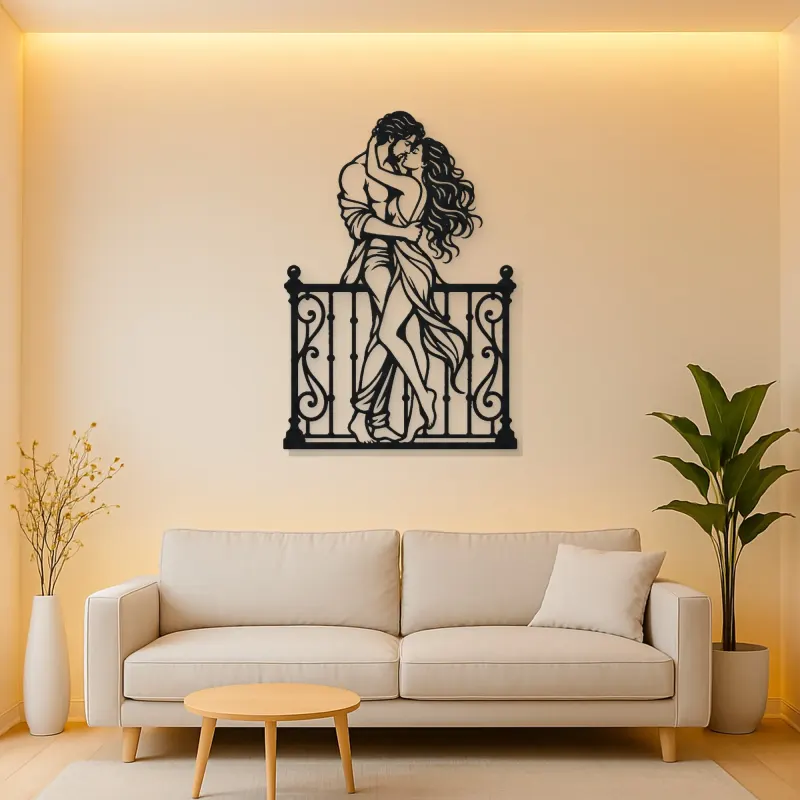 Balcony Embrace Metal Wall Art | Romantic Couple Decor