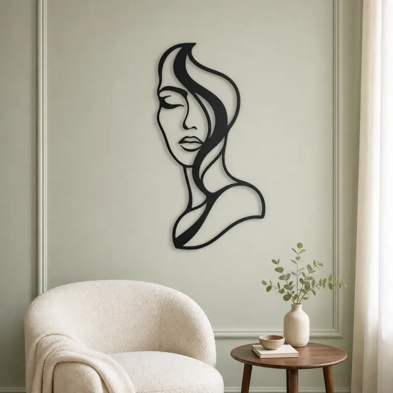 Abstract Half Face Metal Wall Art | Minimalist Woman Line Art - lifestyle view 2