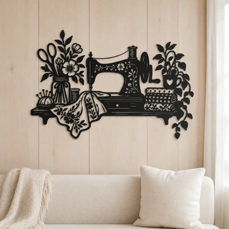 Sewing Machine Floral Metal Wall Art | Botanical Metal Wall Decor - lifestyle view 5