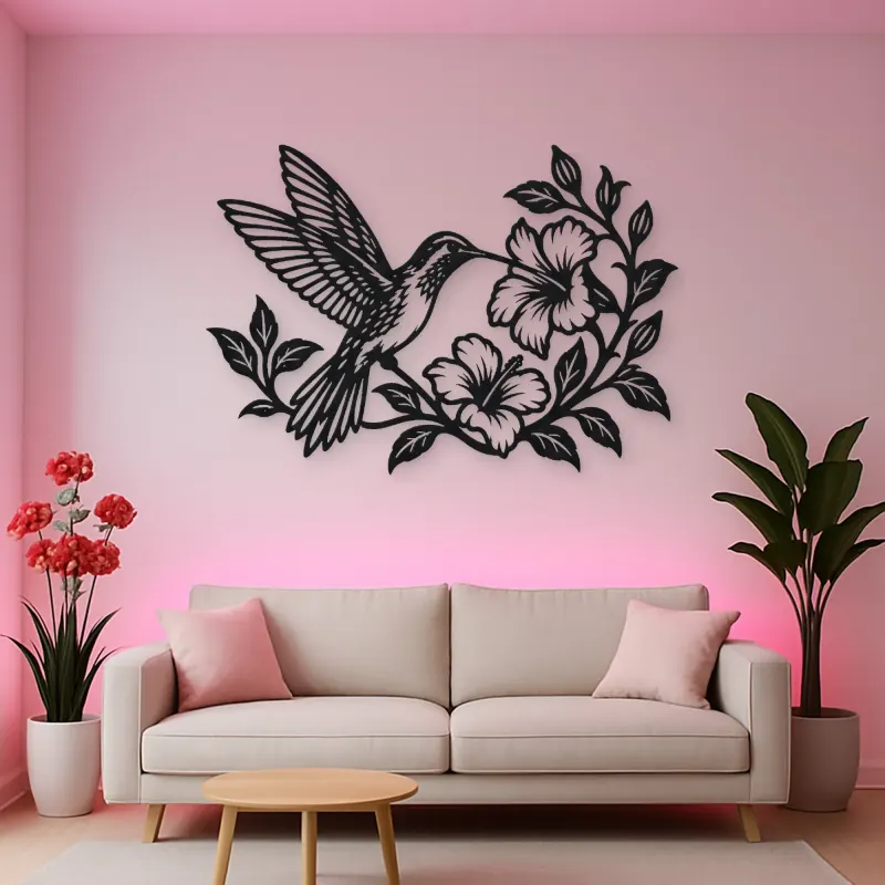 Hummingbird Blossom Metal Wall Art | Wildlife Silhouette Decor