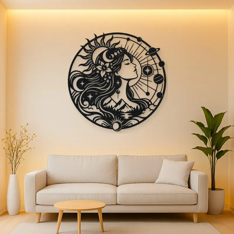 Celestial Woman Profile Metal Wall Art | Minimalist Woman Line Art